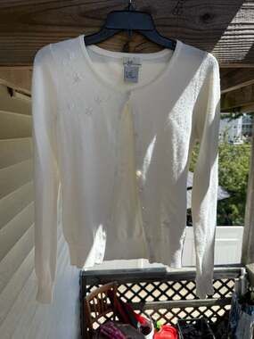 Byer California Ivory Beaded and Embroidered Floral Cardigan